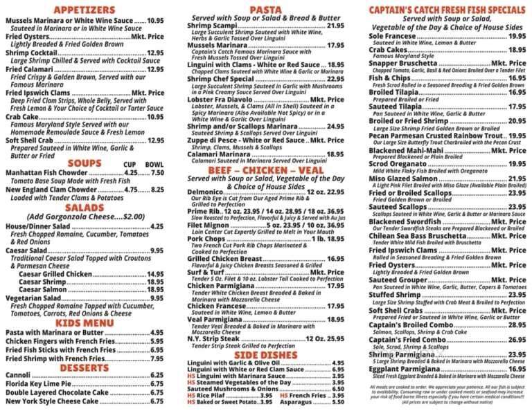 Captain's Catch Seafood Restaurant - Boynton Beach, FL menu_pic