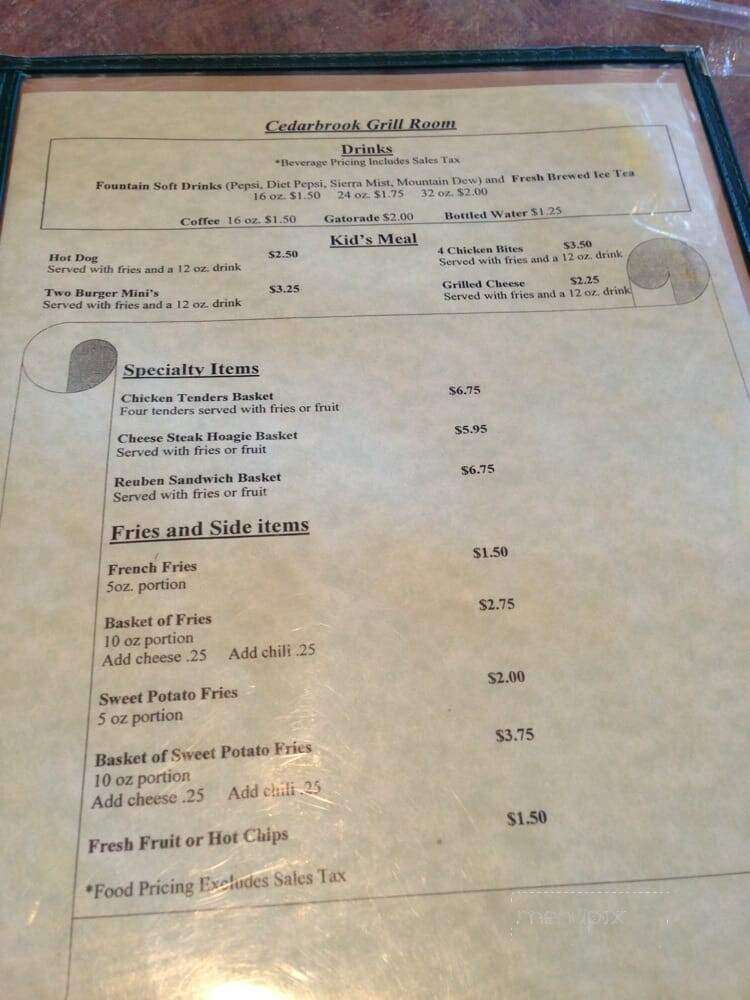 Cedarbrook Country Club Restaurant - State Road, NC menu_pic