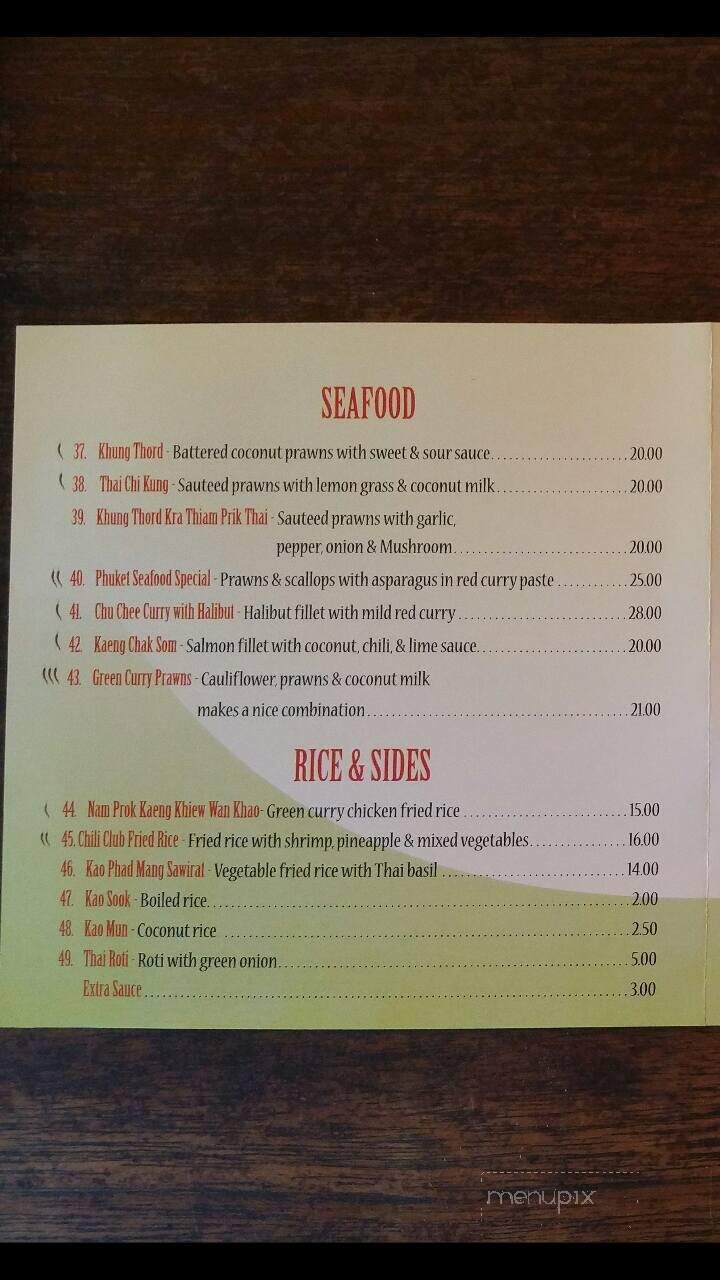 Chili Club Thai House Restaurant - Calgary, AB menu_pic