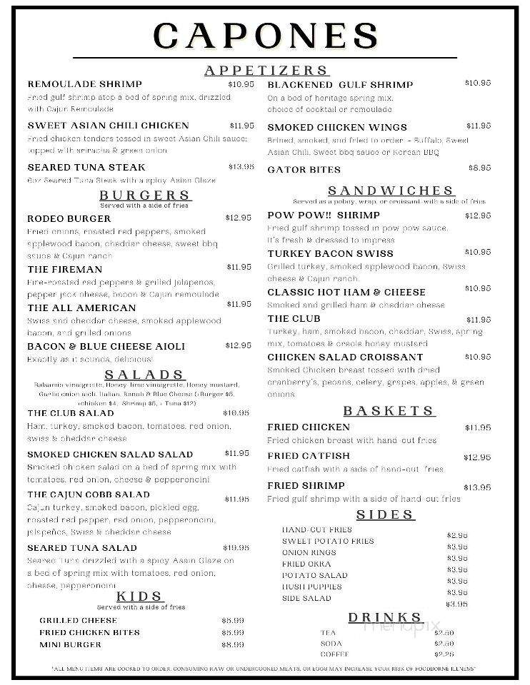 Capone's Restaurant, Bakery & Speakeasy - Ocean Springs, MS menu_pic