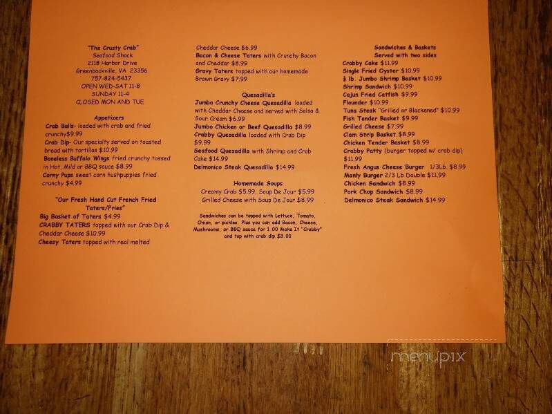 The Crusty Crab - Greenbackville, VA menu_pic