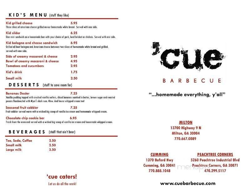 Cue Barbecue - Cumming, GA menu_pic