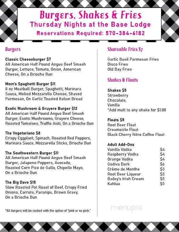 Eagle Rock Resort Club House - Hazleton, PA menu_pic
