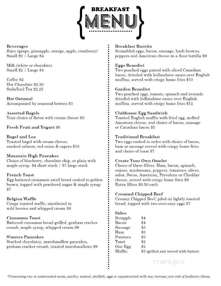 Eagle Rock Resort Club House - Hazleton, PA menu_pic
