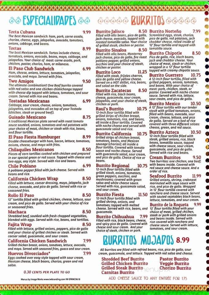 El Paso Mexican Restaurant - Conover, NC menu_pic