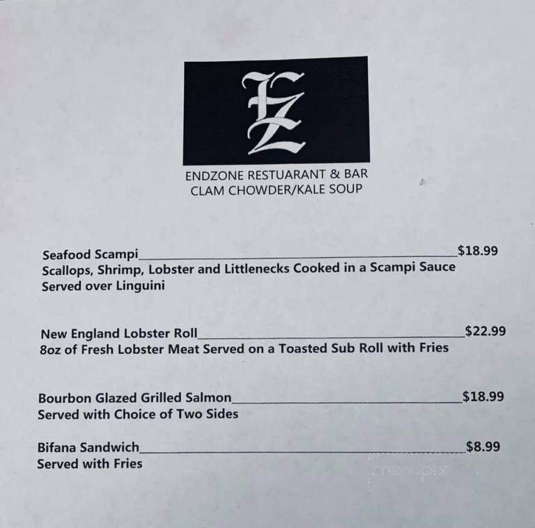 End Zone Sports Pub - New Bedford, MA menu_pic