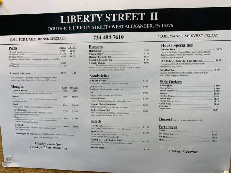 Liberty Street Cafe - West Alexander, PA menu_pic