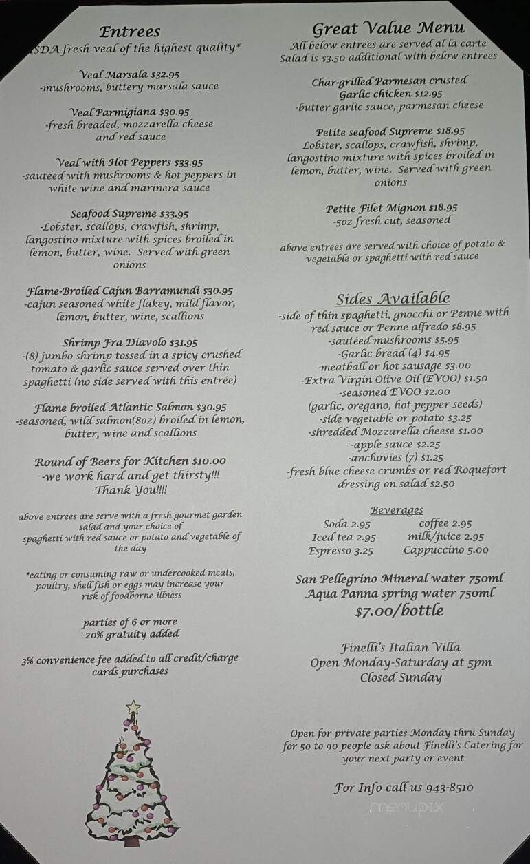 Finelli's Italian Villa - Altoona, PA menu_pic