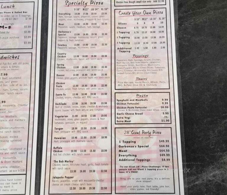 Garbonzos pizza - Caldwell, ID menu_pic