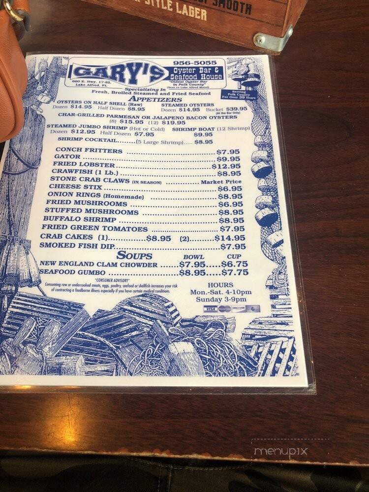 Gary's Oyster Bar & Seafood - Lake Alfred, FL menu_pic