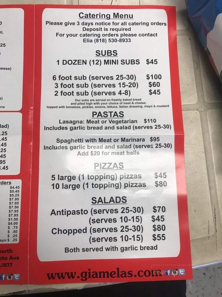 Giamela's Submarine Sandwiches - Sunland, CA menu_pic