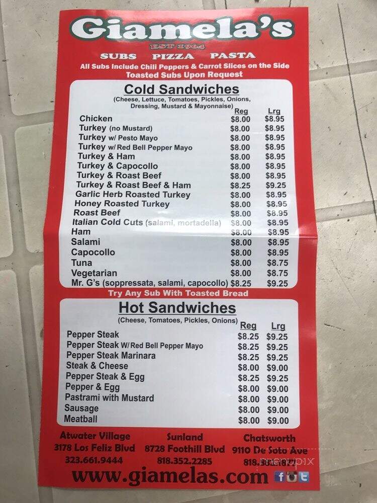 Giamela's Submarine Sandwiches - Sunland, CA menu_pic