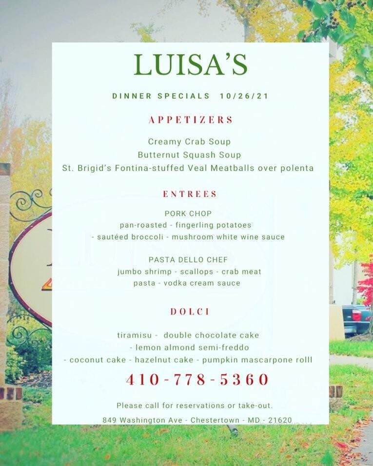 Luisa's Cafe - Chestertown, MD menu_pic