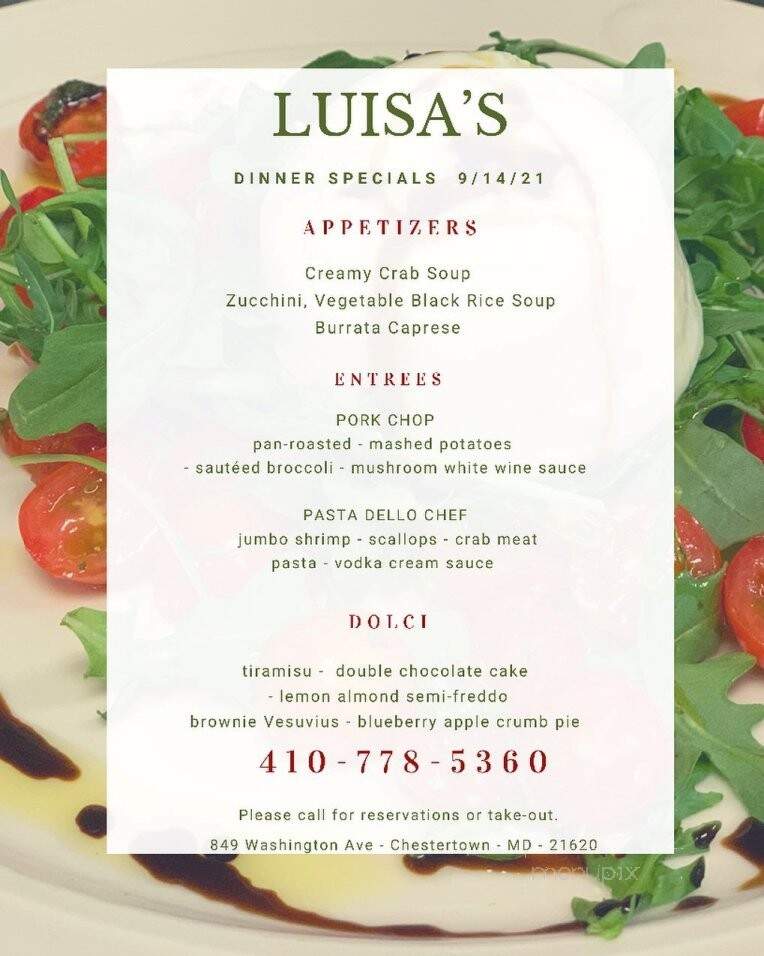 Luisa's Cafe - Chestertown, MD menu_pic