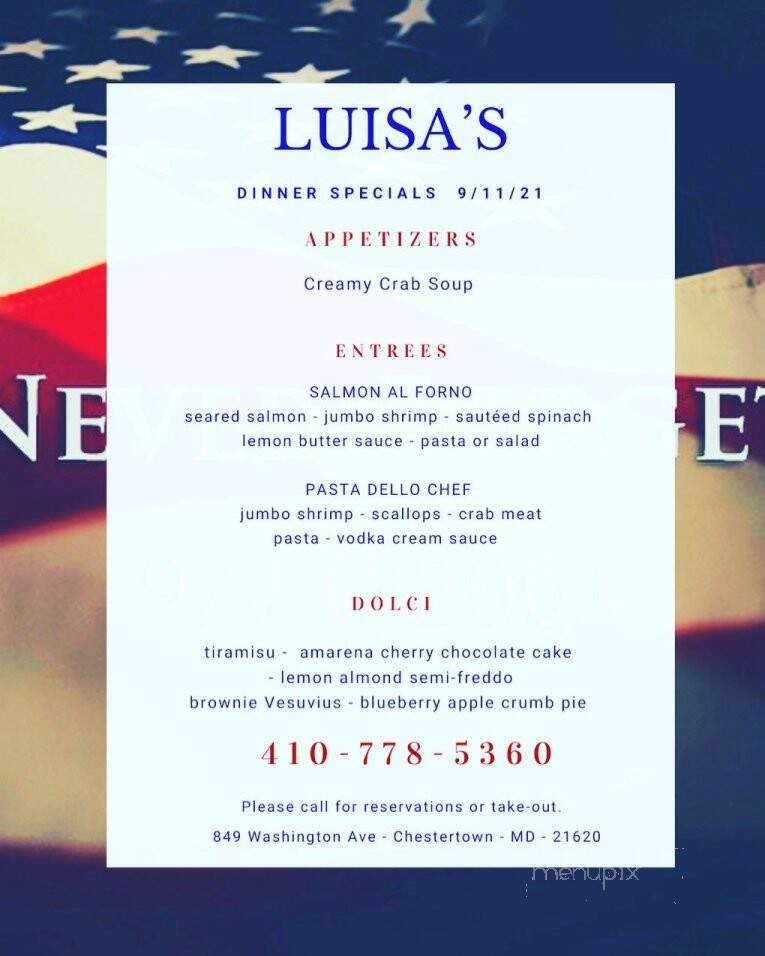 Luisa's Cafe - Chestertown, MD menu_pic