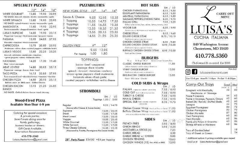 Luisa's Cafe - Chestertown, MD menu_pic