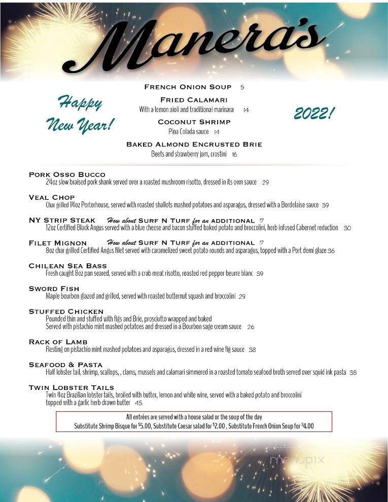 Manera's Restaurant - Brick, NJ menu_pic