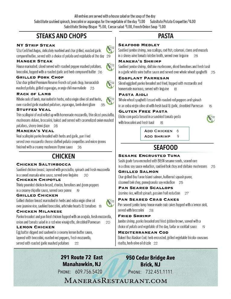 Manera's Restaurant - Brick, NJ menu_pic