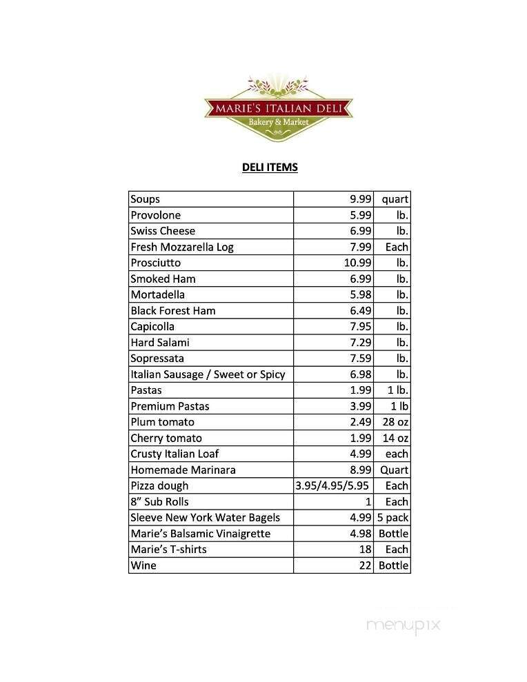 Marie's Italian Deli, Bakery & Market - Cumming, GA menu_pic