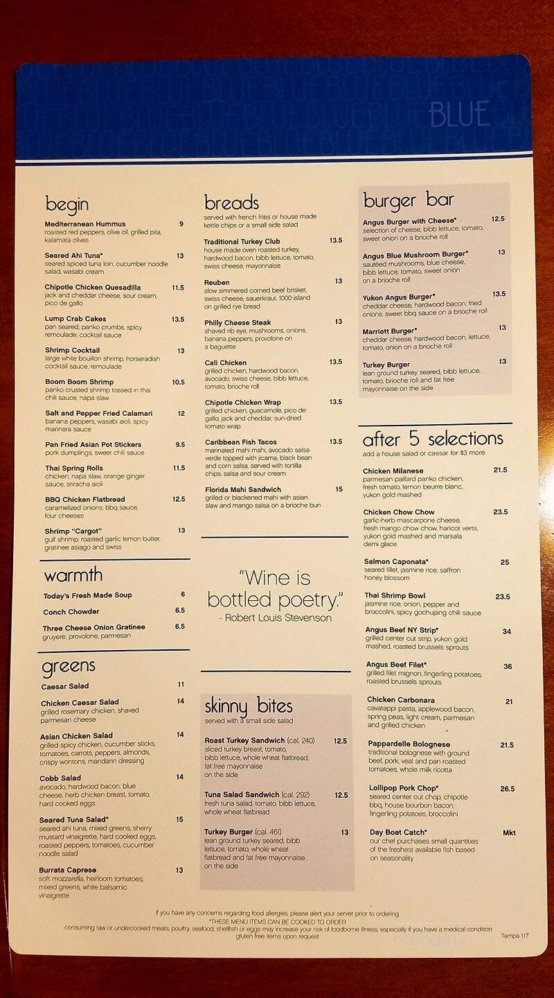 Blue Bistro at Tampa Marriott Westshore - Tampa, FL menu_pic