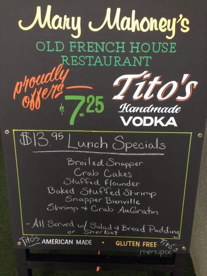 Mary Mahoney's Old French House - Biloxi, MS menu_pic