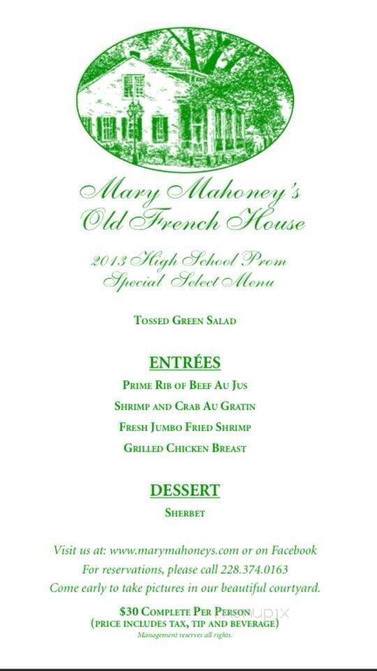 Mary Mahoney's Old French House - Biloxi, MS menu_pic