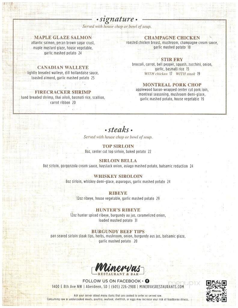 Minerva's Restaurant & Bar - Aberdeen, SD menu_pic