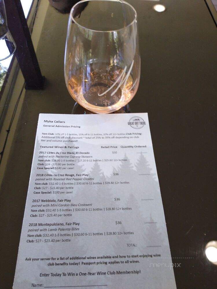 Myka Cellars - Placerville, CA menu_pic