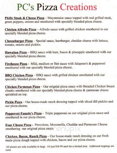P C's Pizza - Reedsville, WV menu_pic