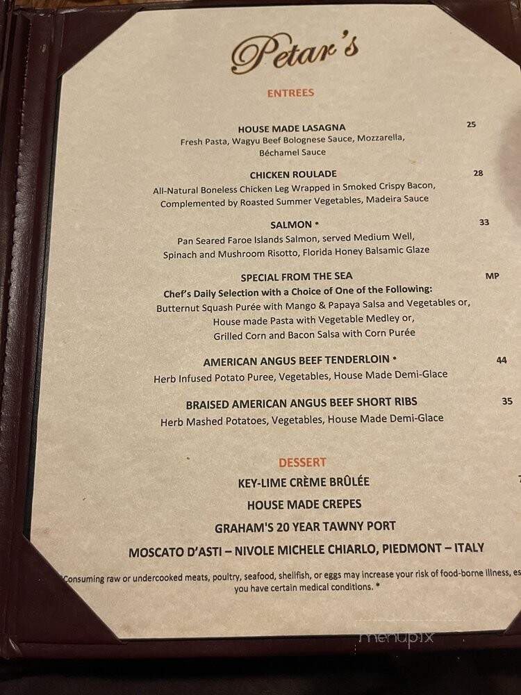 Petar's Restaurant - Bonita Springs, FL menu_pic