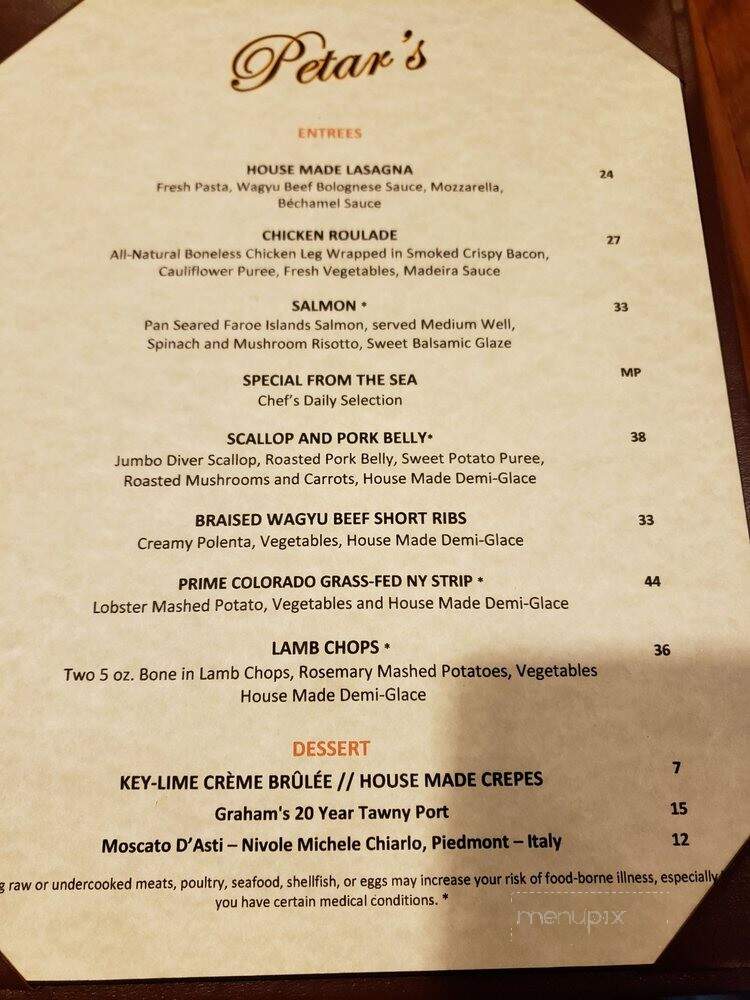 Petar's Restaurant - Bonita Springs, FL menu_pic
