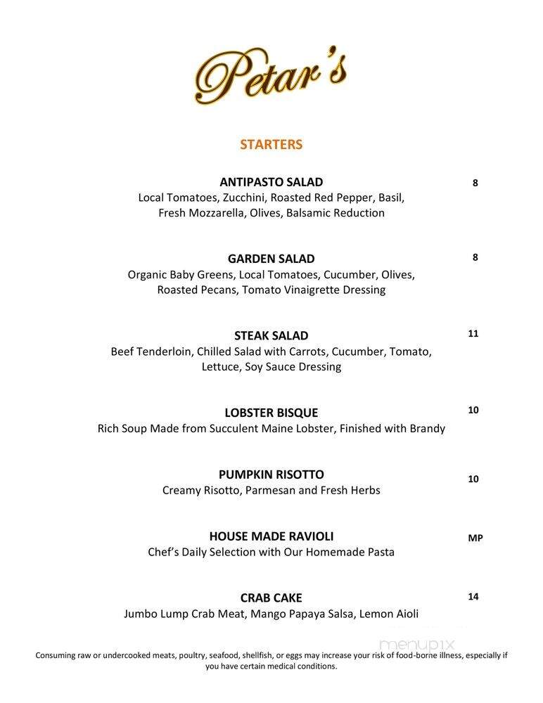 Petar's Restaurant - Bonita Springs, FL menu_pic