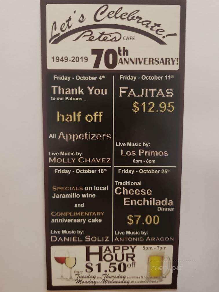 Pete's Cafe - Belen, NM menu_pic