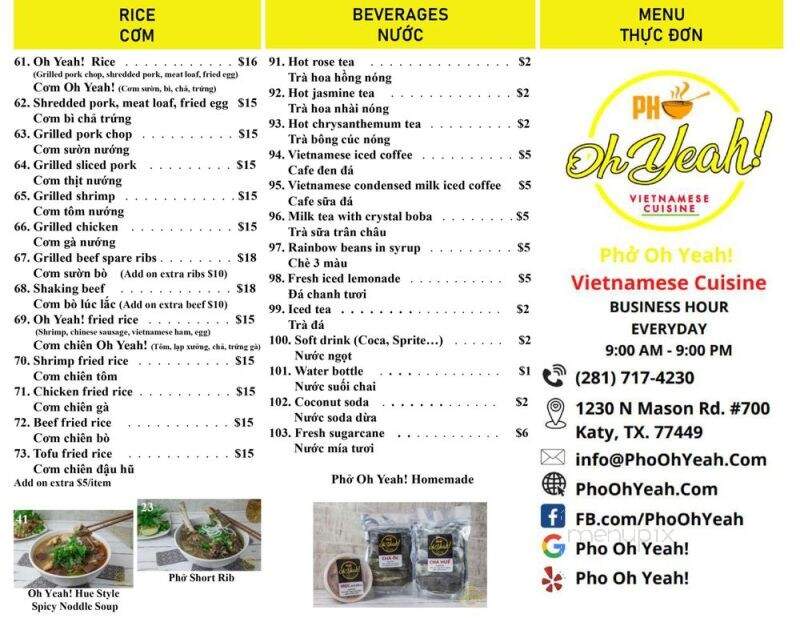 Pho Oh Yeah - Katy, TX menu_pic