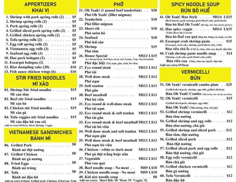 Pho Oh Yeah - Katy, TX menu_pic