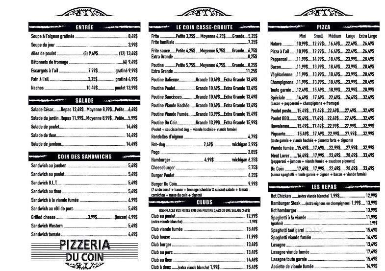 Pizzeria Du Coin (La) - Saint-Faustin-Lac-Carre, QC menu_pic