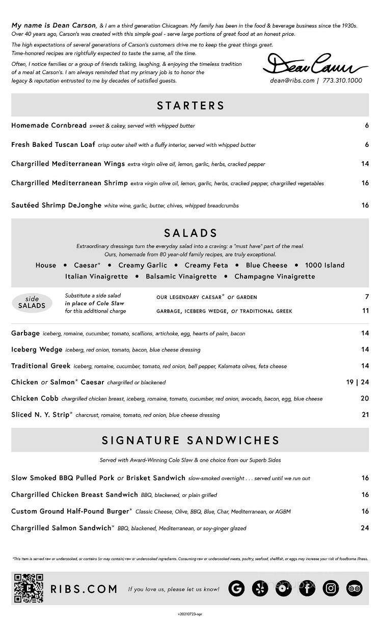 Carson's Ribs - Deerfield, IL menu_pic