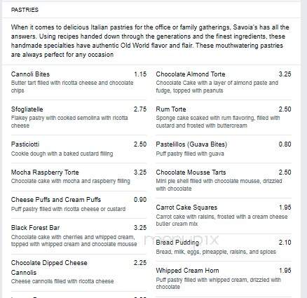 Savoia Pastry Shoppe - Rochester, NY menu_pic