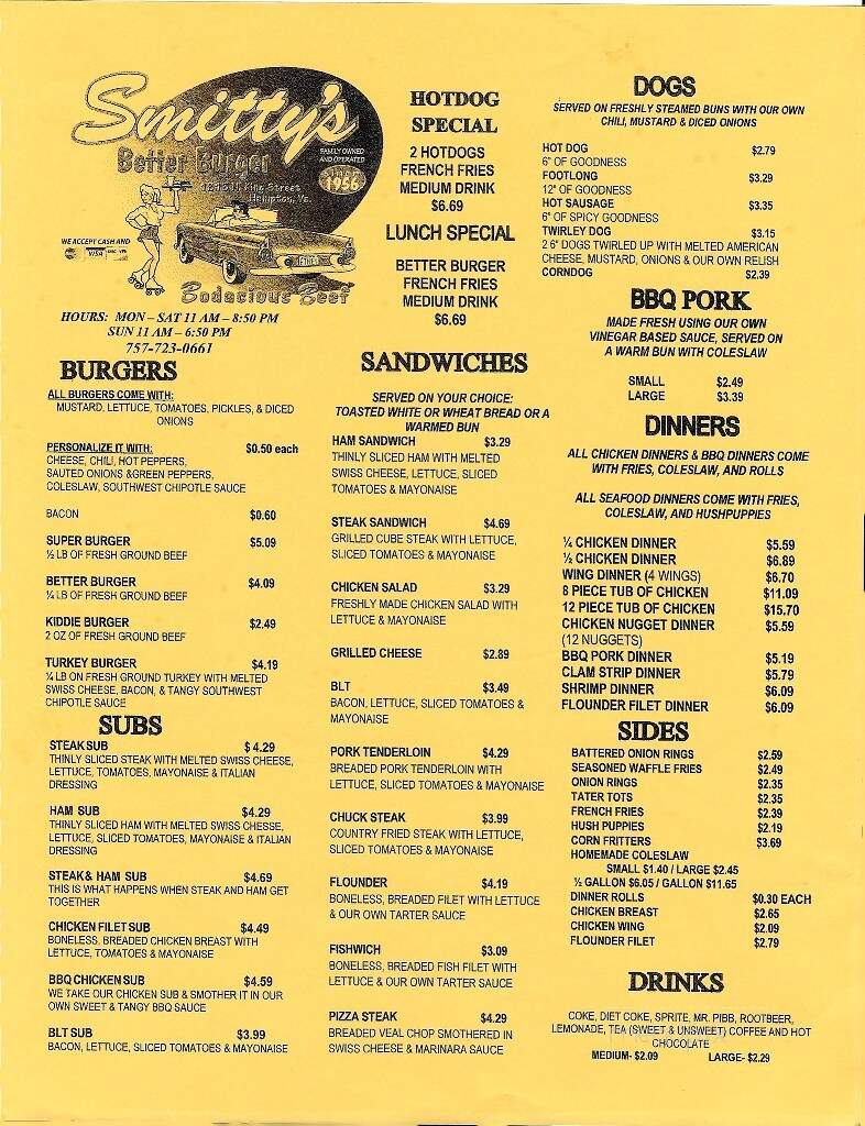 Smitty's Better-Burger - Hampton, VA menu_pic