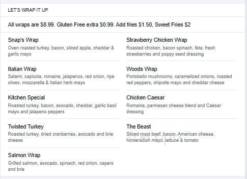 Snap's Restaurant - Bristol, VT menu_pic