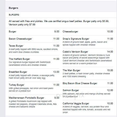 Snap's Restaurant - Bristol, VT menu_pic