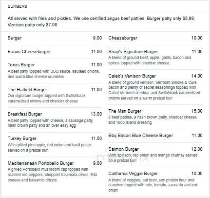 Snap's Restaurant - Bristol, VT menu_pic