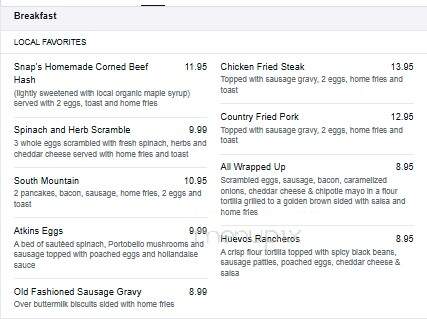 Snap's Restaurant - Bristol, VT menu_pic