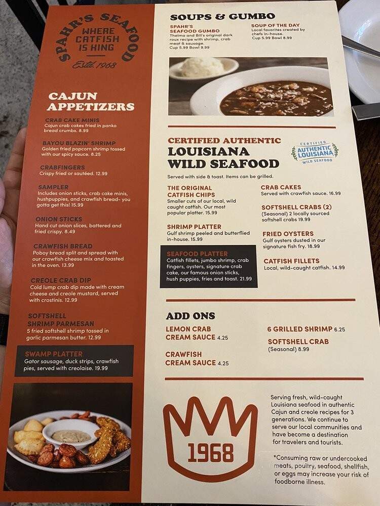 Spahr's Seafood Restaurant - Des Allemands, LA menu_pic