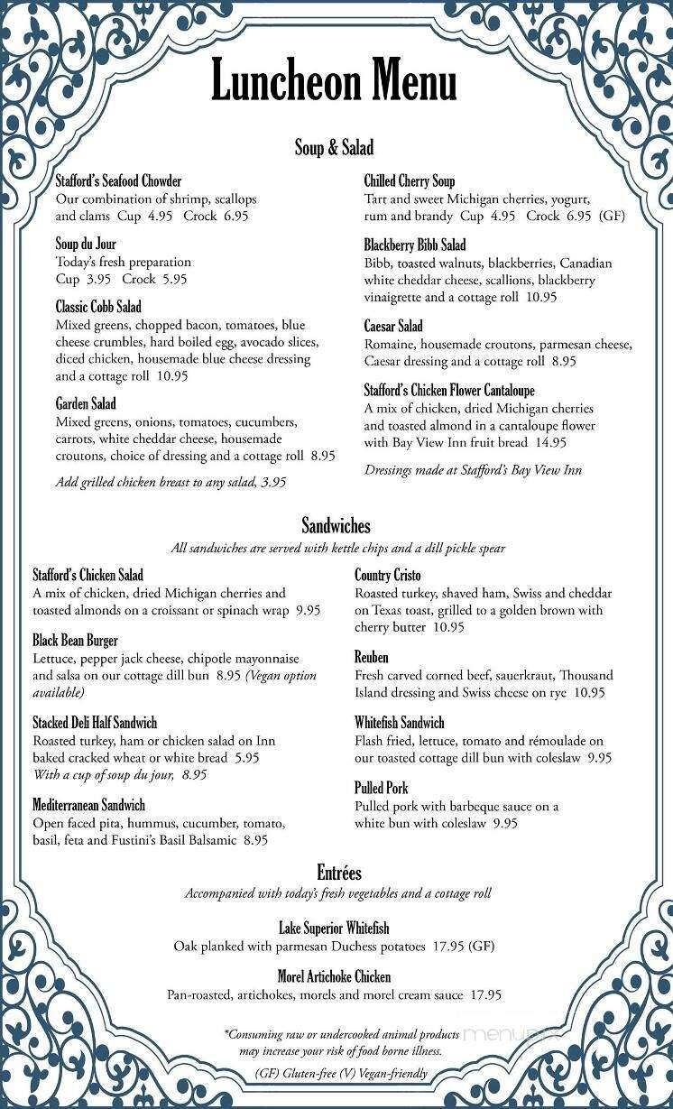 Stafford's Bay View Inn - Bay View, MI menu_pic