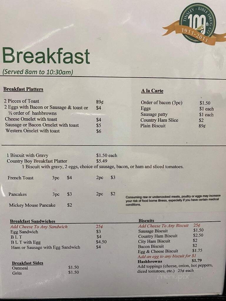 Tinsley Bible Drug Store - Dandridge, TN menu_pic