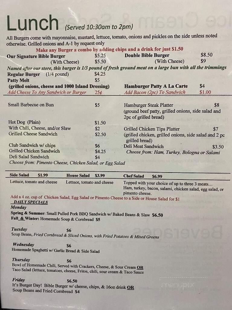 Tinsley Bible Drug Store - Dandridge, TN menu_pic