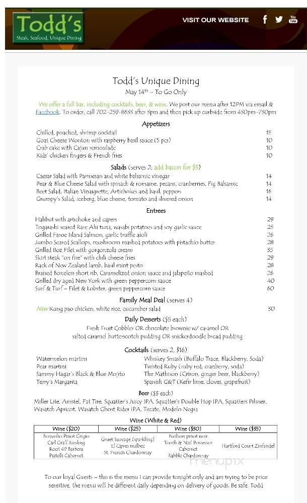 Todd's Unique Dining - Henderson, NV menu_pic