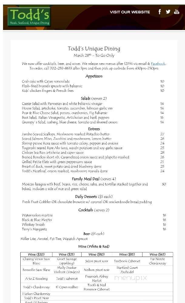 Todd's Unique Dining - Henderson, NV menu_pic