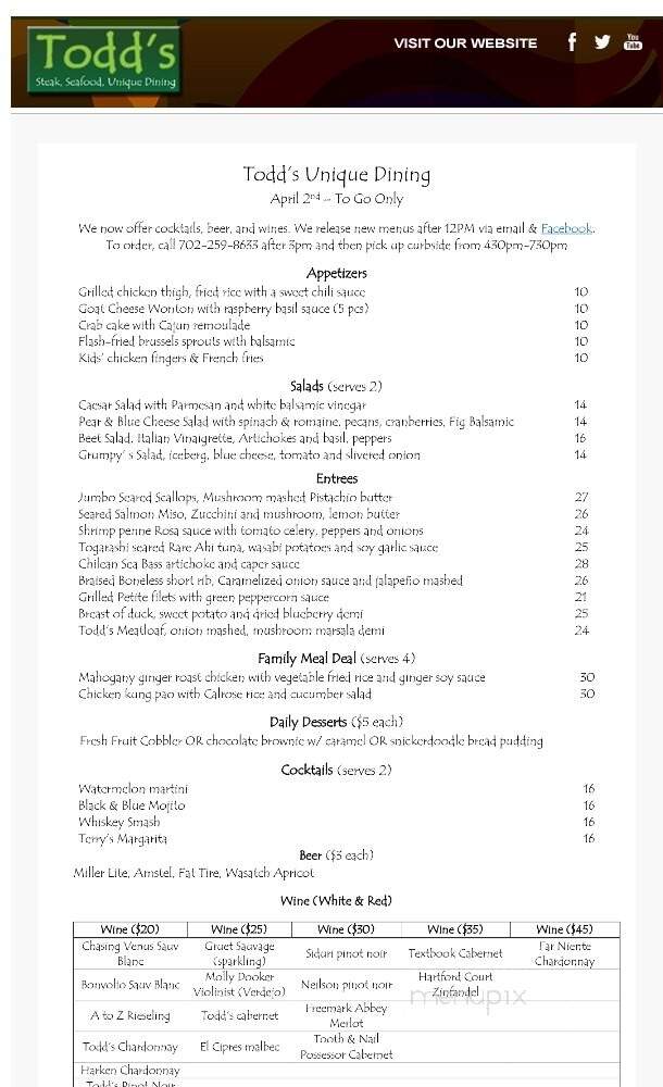 Todd's Unique Dining - Henderson, NV menu_pic